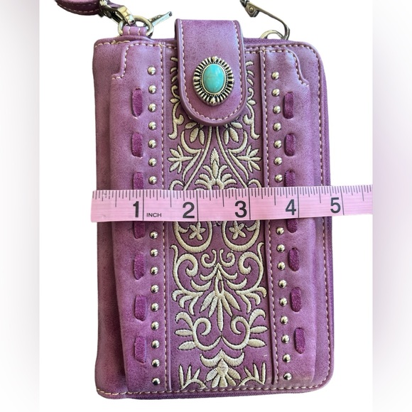 American Bling Purple Leather Crossbody Southwestern Purse Wallet - Picture 6 of 6